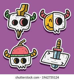 hand drawn skull tattoo doodle sticker