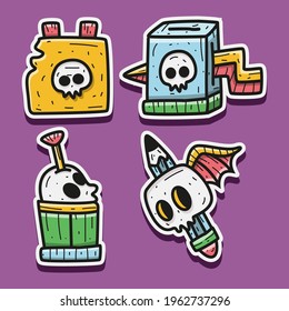 hand drawn skull tattoo doodle sticker