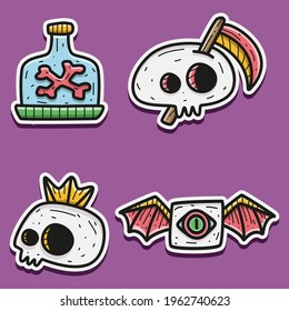 hand drawn skull tattoo doodle sticker