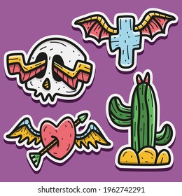hand drawn skull tattoo doodle sticker