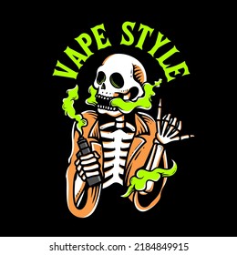 hand drawn skull vape vector illustration