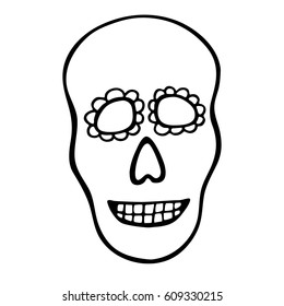 Hand drawn skull. Vector doodles illustration.