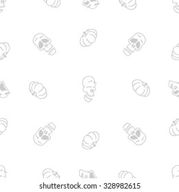 Hand drawn skull vector pattern on white background.