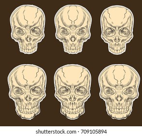 Hand drawn Skull vector set.Sticker skull tattoo.sketch style skull tattoo.