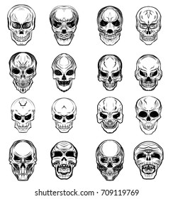 Hand drawn Skull vector set.Sticker skull tattoo.Doodle and sketch style tattoo.