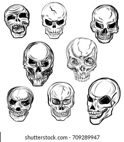 Hand drawn Skull vector set.Sticker skull tattoo.Doodle and sketch style Skull tattoo.