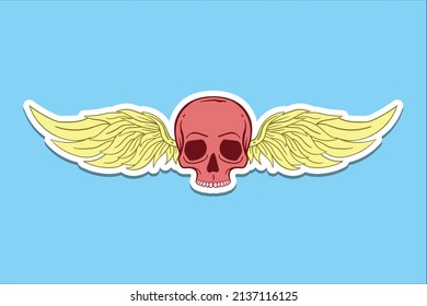hand drawn skull wings doodle illustration for stickers poster etc premium vector