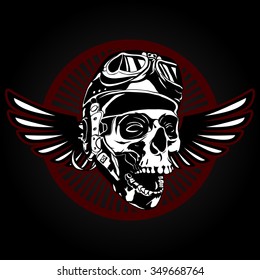 Hand drawn skull with wings, t-shirt design, gradient background