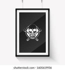 Hand drawn skull with wrench