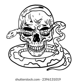 Hand drawn Skulls with snake. Trendy isolated vector illustration. Vintage style. Trendy design to print