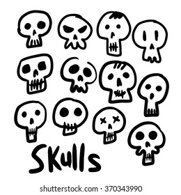 hand drawn skulls. Vector clip art