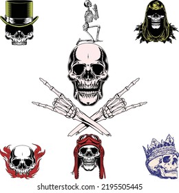 Hand drawn Skulls Vector Set.
