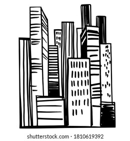 Rascacielos dibujados a mano. Cityscape Background.Vector Sketch ilustración.