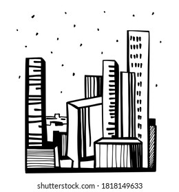 Hand drawn skyscrapers . Cityscape  background.Vector sketch illustration.