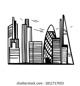 Hand drawn skyscrapers of London . Cityscape .background.Vector sketch illustration.