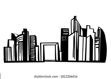 Hand drawn skyscrapers of Paris . Defense. Cityscape background.Vector sketch illustration.