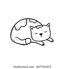 Hand drawn sleep cute cat. Doodle sketch style. Concept of relax time animal pet. Isolated vector illustration.