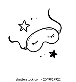 Hand drawn sleep mask for eye element. Doodle sketch style. Drawing line simple travel sleep mask icon. Isolated vector illustration.