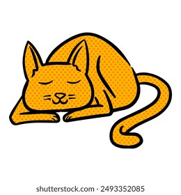 Hand drawn sleeping cat halftone color vector illustration