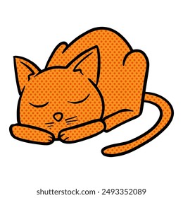 Hand drawn sleeping cat halftone color vector illustration