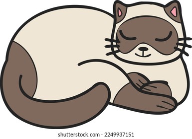 Hand Drawn sleeping cat illustration in doodle style isolated on background