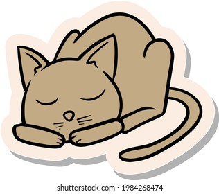 Dibujo manual del gato dormido en ilustración vectorial de estilo pegatina