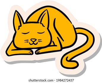 Dibujo manual del gato dormido en ilustración vectorial de estilo pegatina