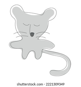 Hand drawn sleeping gray, cute mouse. Vector illustration