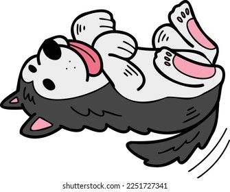 Hand Drawn sleeping husky Dog illustration in doodle style isolated on background