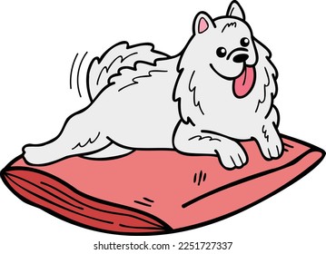 Hand Drawn sleeping Samoyed Dog illustration in doodle style isolated on background