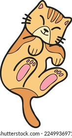 Hand Drawn Sleeping striped cat showing belly illustration in doodle style isolated on background