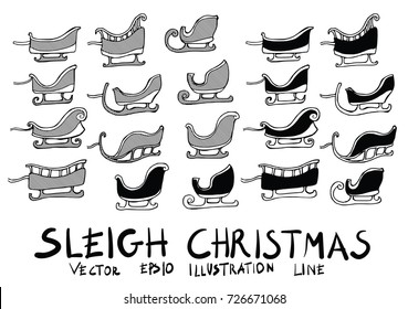 Hand drawn sleigh christmas isolated. Vector sketch black and white background illustration icon doodle