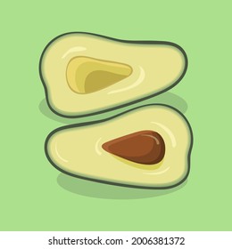 Vocado de corte dibujado a mano, ilustración vectorial