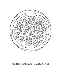hand drawn slice of pizza doodle vector illustration