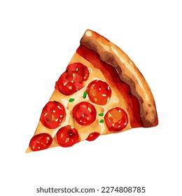 Hand Drawn Slice Of Pizza, Watercolor Sketch,Vector Illustration.