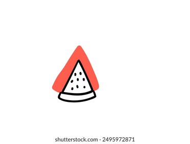 Hand drawn slice of red watermelon icon isolated on white background.