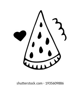 Hand drawn slice of watermelon. Doodle illustration.