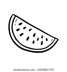 Hand drawn slice watermelon. Doodle sketch style. Drawing line watermelon icon. Isolated vector illustration.