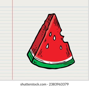 Hand drawn Slice of watermelon on white paper background 