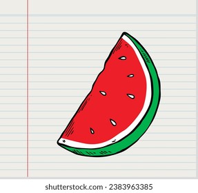 Hand drawn Slice of watermelon on white paper background 