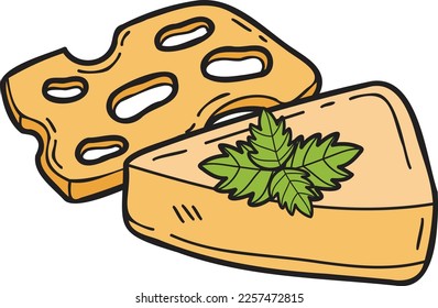 Hand Drawn sliced cheese illustration in doodle style isolated on background