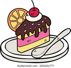 Hand Drawn sliced chocolate cake illustration isolated on background