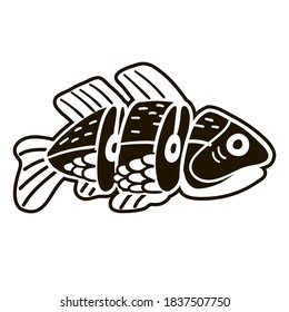 Handgezeichnete, geschnittene Fische, Vektorgrafik. Vektorgrafik. Schwarz-Weiß, handgezeichnet.