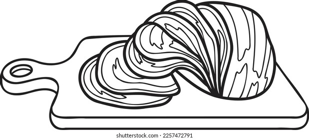 handgezeichneter Schinken auf einer Holzkrettergrafik im Doodle-Stil einzeln auf Hintergrund