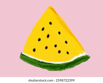 Hand drawn sliced ​​yellow watermelon