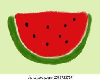 Hand drawn sliced ​​red watermelon