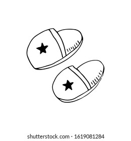 Hand drawn slippers with stars vector illustration. Cozy home design.