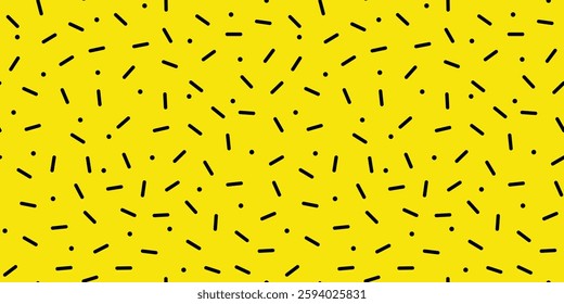 Hand drawn Small Dash Pattern. Brush drawn blobs and spots. Naive seamless pattern on yellow background. Simple Vector Illustration.