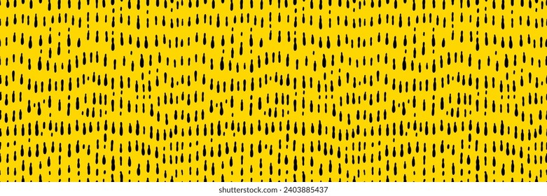Hand drawn small dash seamless pattern. Black grunge doodle stroke on yellow background. Abstract vector wallpaper, print. 