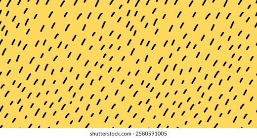 Hand drawn small dash seamless black and yellow doodle pattern with irregular dashes. Playful and modern design, perfect for textiles, packaging, wallpapers, and branding projects. Vector illustration